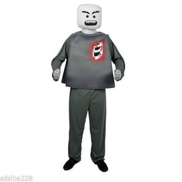lego inspired Mr. Blockhead Zombie lego Boy's Halloween Costume  sz 12/14 - Picture 1 of 11